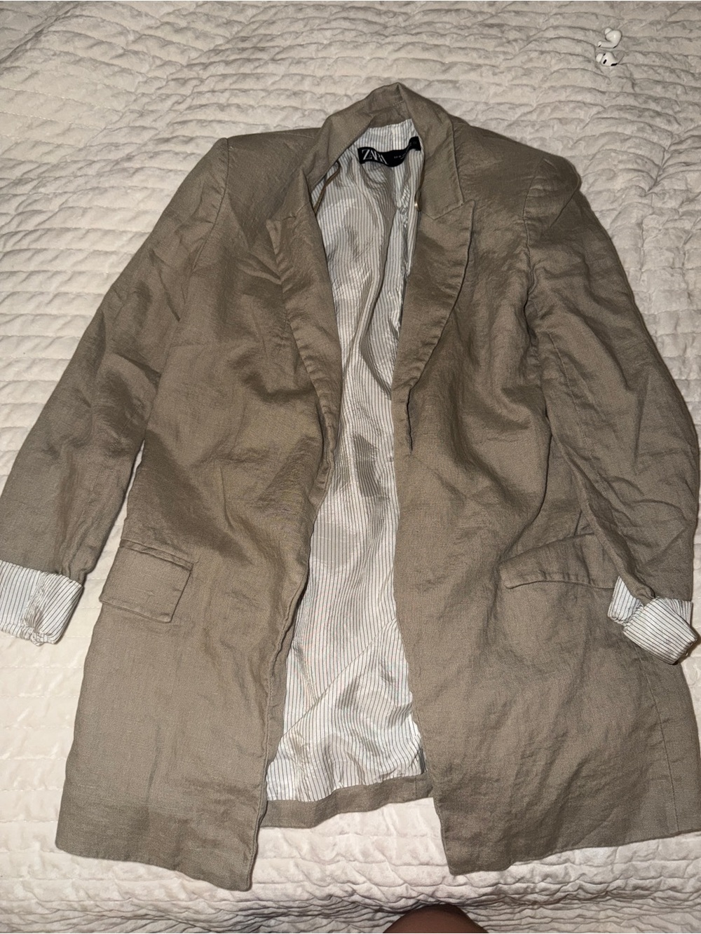 Zara Tan Blazer with Pinstripe Lining